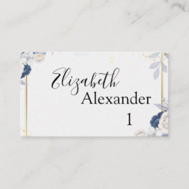 ダスティーエレガントブルーと金ゴールドフローラ結婚ズ プレイスカード