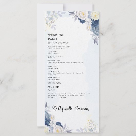 ダスティーエレガントブルーと金ゴールドフローラ結婚式 プログラム (裏面)