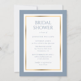 ダスティーエレガントブルーと金ゴールドブライダルシャワー 招待状