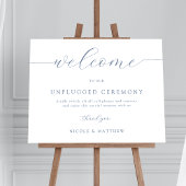 ダスティーエレガントブルーのプラグ結婚が抜けたウェルカムサイン ポスター