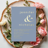 ダスティーエレガントブルーアンパサンド結婚の金ゴールド 箔招待状