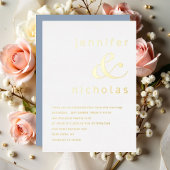 ダスティーエレガントブルーアンパサンド結婚の金ゴールド 箔招待状