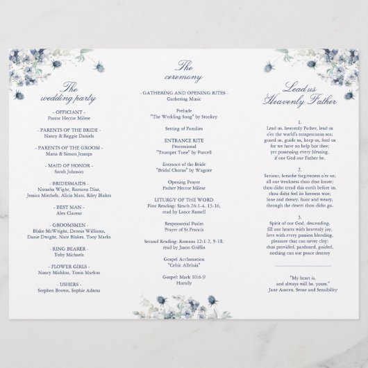 ダスティーエレガントブルーウィンターウエディングプログラム (裏面)