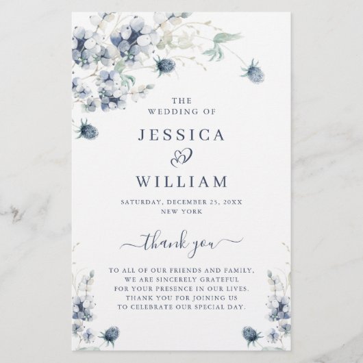 ダスティーエレガントブルーウィンターウエディングプログラム (正面)