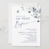 ダスティーエレガントブルーウィンターリーフのリハーサルディナー 招待状 (正面)