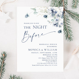 ダスティーエレガントブルーウィンターリーフのリハーサルディナー 招待状