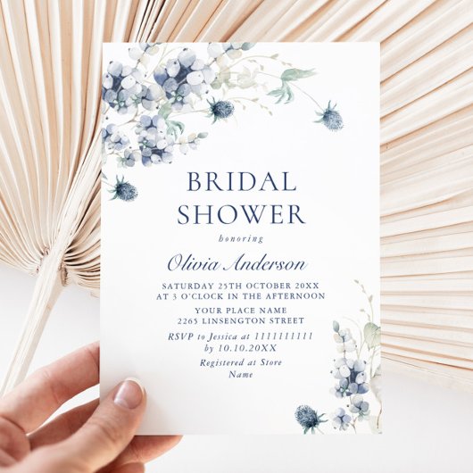 ダスティーエレガントブルーウィンターリーフブライダルシャワー 招待状