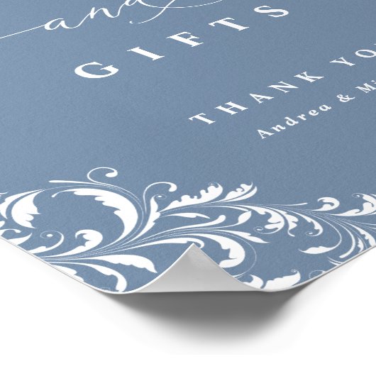 ダスティーエレガントブルーウェディングカードとギフトサイン ポスター (角)