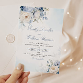 ダスティーエレガントブルーウォーターカラーボホフローラズ結婚 招待状