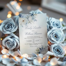 ダスティーエレガントブルーウォーターカラーボホフローラズ結婚 招待状