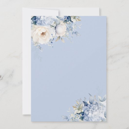 ダスティーエレガントブルーウォーターカラーボホフローラズ結婚 招待状 (裏面)