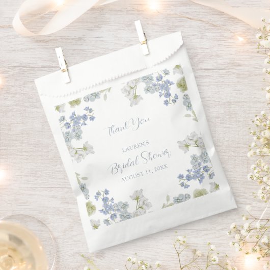 ダスティーエレガントブルーガーデンサンキューユーブライダルシャワー フェイバーバッグ (クリップ留めされた状態)