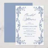 ダスティーエレガントブルーガーデンフランスのブライダルシャワー 招待状 (正面/裏面)