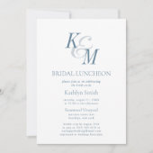 ダスティーエレガントブルークラシックブライダルシンプルルンチョン 招待状 (正面)