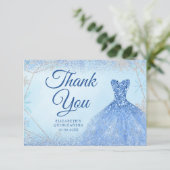 ダスティーエレガントブルークリスマススノーフレークMis Quince サンキューカード (スタンド正面)