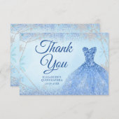 ダスティーエレガントブルークリスマススノーフレークMis Quince サンキューカード (正面/裏面)