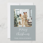 ダスティーエレガントブルークリスマスボードファミリーの写真 シーズンカード (正面)