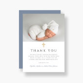 ダスティーエレガントブルークロスボーイバプテスマ写真 サンキューカード