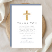 ダスティーエレガントブルークロスボーイバプテスマ サンキューカード