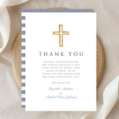 ダスティーエレガントブルークロスボーイバプテスマ サンキューカード