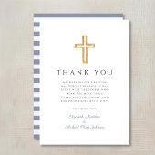 ダスティーエレガントブルークロスボーイバプテスマ サンキューカード