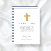 ダスティーエレガントブルークロスボーイバプテスマ サンキューカード