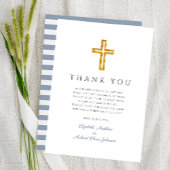 ダスティーエレガントブルークロスボーイバプテスマ サンキューカード