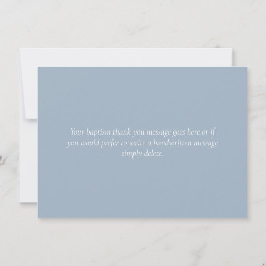 ダスティーエレガントブルーグリーナリーバプテスマ《キリスト教》洗礼式や命名式 サンキューカード (裏面)