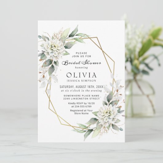 ダスティーエレガントブルーグリーナリーブライダルシャワー 招待状 (スタンド正面)