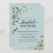 ダスティーエレガントブルーグリーナリーブライダルシャワー 招待状 (正面/裏面)