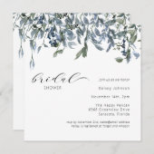 ダスティーエレガントブルーグリーナリーブライダルシャワー 招待状 (正面/裏面)