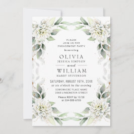 ダスティーエレガントブルーグリーナリー婚約パーティ 招待状