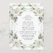 ダスティーエレガントブルーグリーナリー婚約パーティ 招待状 (正面/裏面)