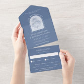 ダスティーエレガントブルーコンフォローボタニカル結婚ズ オールインワン招待状 (貼ってはがせる)