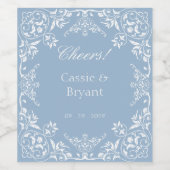 ダスティーエレガントブルーシック応援スタイリッシュズ結婚 ワインラベル (シングルラベル)