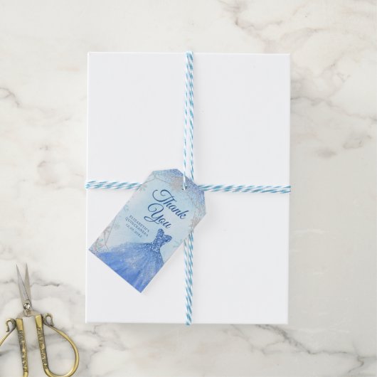 ダスティーエレガントブルーシルバーウィンターXvアニョスありがとう ギフトタグ (より糸付き)