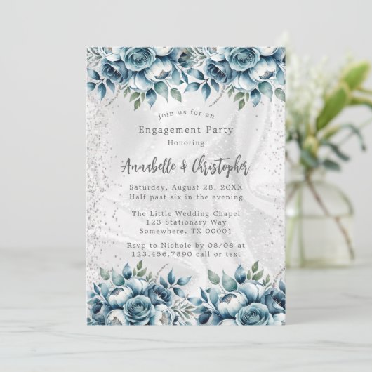 ダスティーエレガントブルーシルバーバラ婚約パーティ 招待状 (スタンド正面)