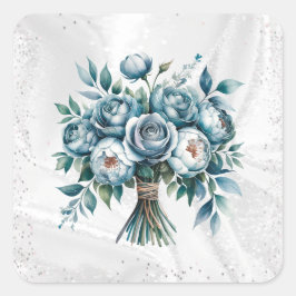 ダスティーエレガントブルーシルバーブーケ結婚ーズ スクエアシール