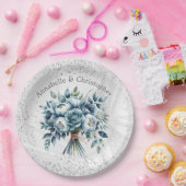 ダスティーエレガントブルーシルバーブーケ結婚ーズ ペーパープレート (パーティー)