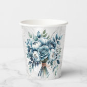 ダスティーエレガントブルーシルバーブーケ結婚ーズ 紙コップ (裏面)