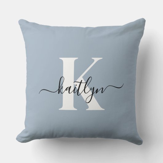 ダスティーエレガントブルースクリプトモノグラム クッション (正面)
