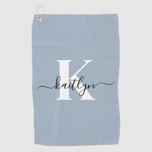 ダスティーエレガントブルースクリプトモノグラム ゴルフタオル (正面)