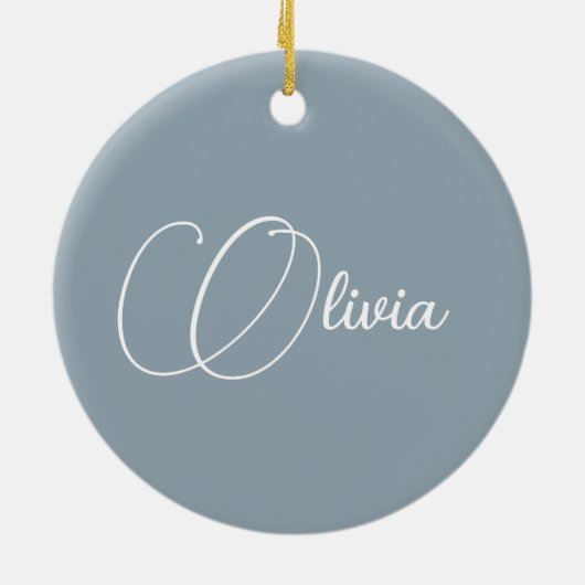 ダスティーエレガントブルースクリプト名クリスマス セラミックオーナメント (裏面)