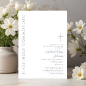 ダスティーエレガントブルースクリプト最初の聖餐式 招待状