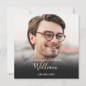 ダスティーエレガントブルースクリプト4写真卒業パーティー 招待状 (裏面)