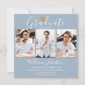 ダスティーエレガントブルースクリプト4写真卒業パーティー 招待状 (正面)