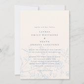 ダスティーエレガントブルーチノイスリーフローラ結婚ズ 招待状 (正面)