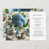 ダスティーエレガントブルーティーパーティー 招待状 (正面/裏面)