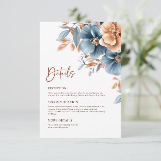 ダスティーエレガントブルーテラコッタ結婚の詳細 エンクロージャーカード (スタンド正面)