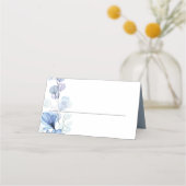 ダスティーエレガントブルートランスペアレントフローラ結婚ズ プレイスカード (正面)